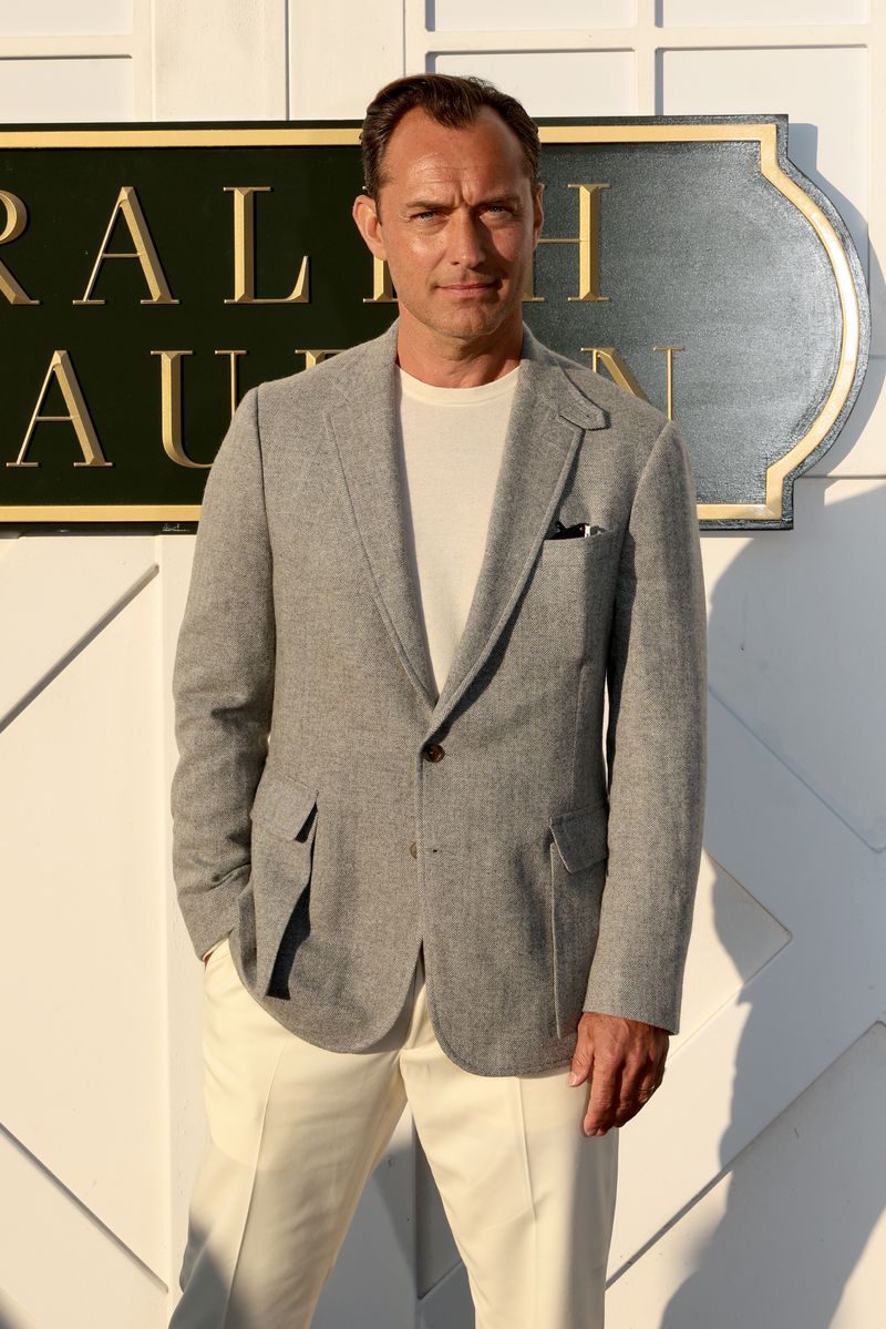 Jude Law attends the Ralph Lauren fashion show during New York Fashion Week September 2024 at Khalily Stables on September 05, 2024 in Bridgehampton, New York. (Photo by Dimitrios Kambouris/Getty Images)