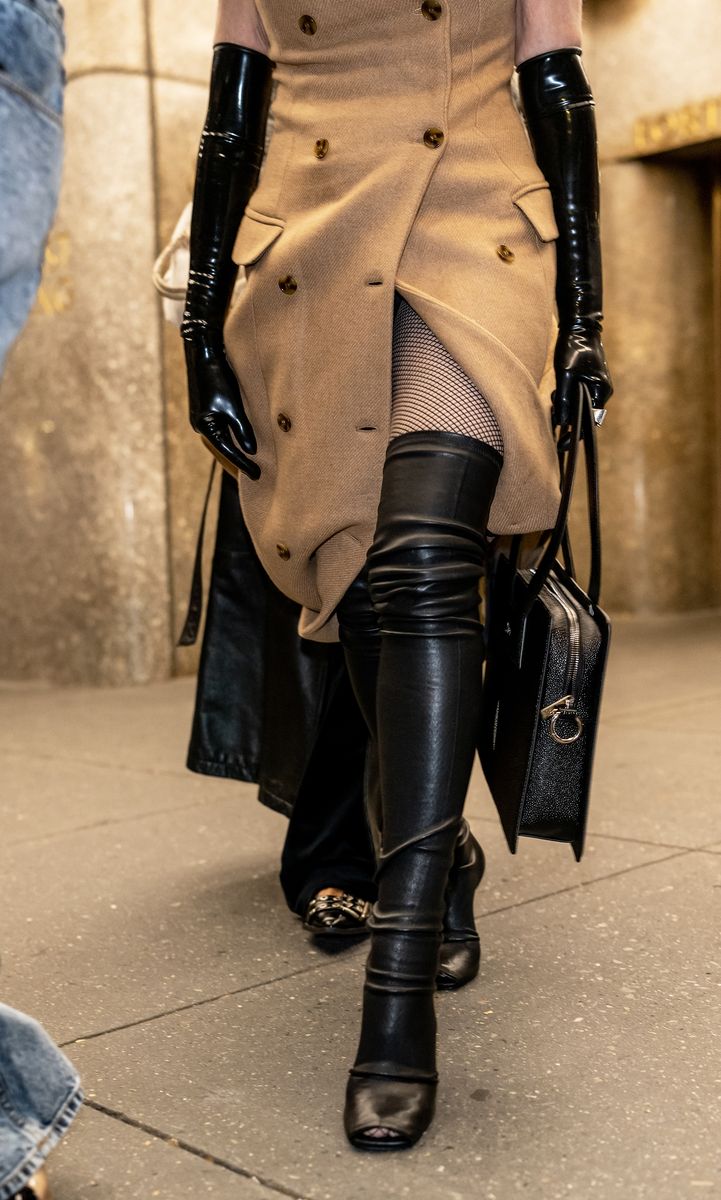  Madonna, shoe, gloves and handbag detail, is seen leaving Luar Fashion show during New York Fashion Week at Rockefeller Plaza on September 10, 2024 in New York City. (Photo by Gilbert Carrasquillo/GC Images)