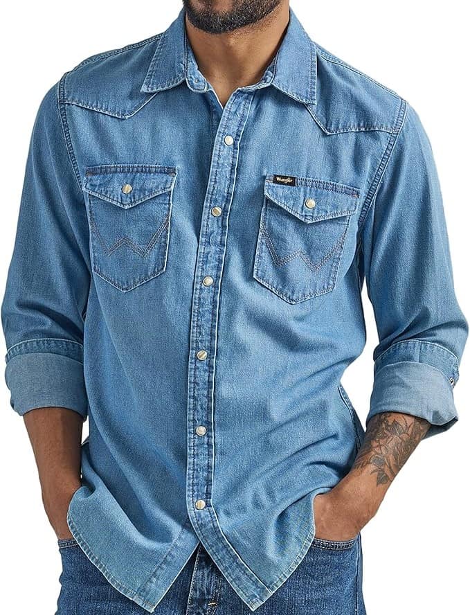 Wrangler Men's Iconic Denim Regular Fit Snap Shirt