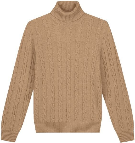 Aurelien Dolcevita Cable Knit Sweater Beige