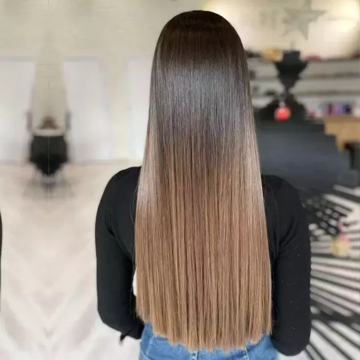 Back View Of Long Sleek Japanese Hair Straightening