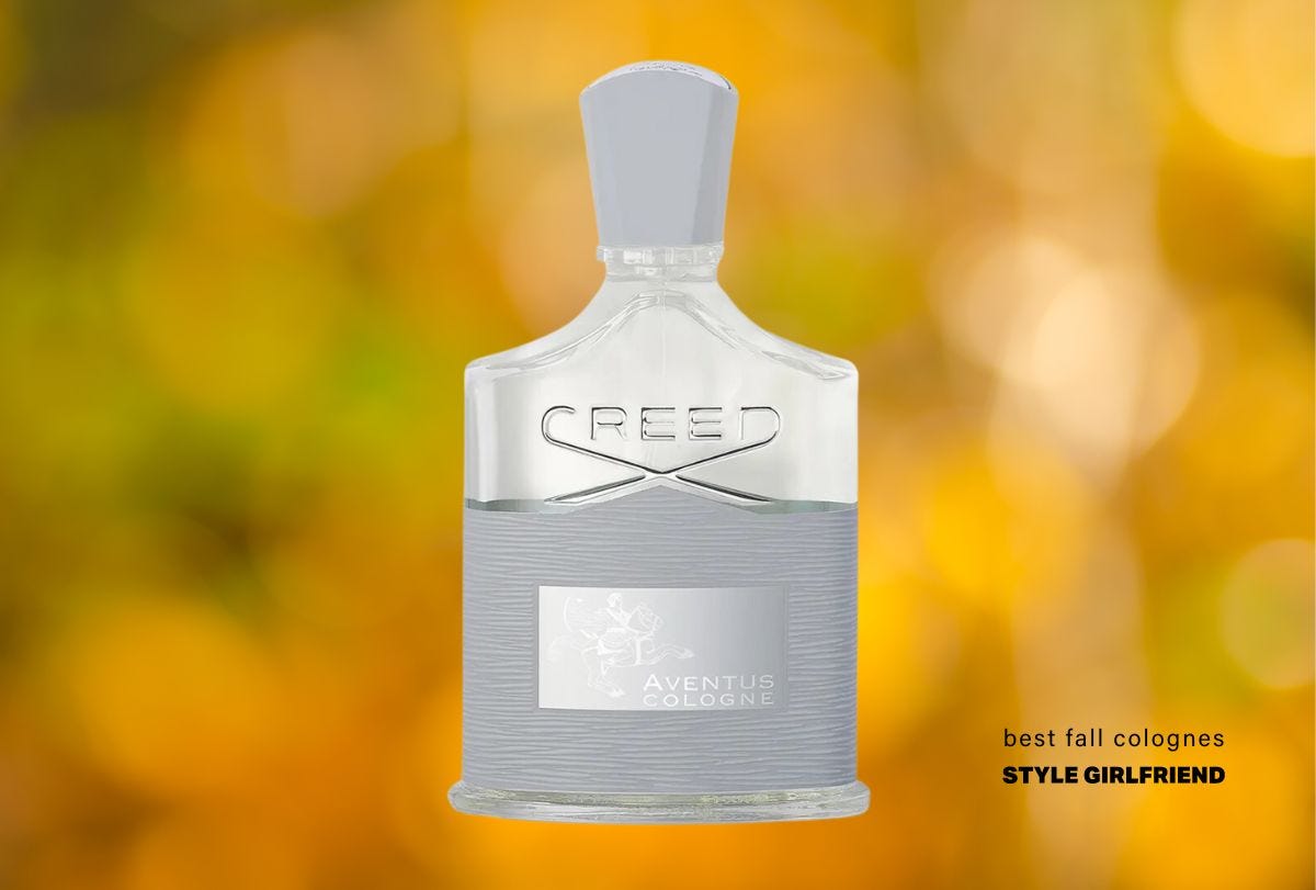 silver bottle of men's fragrance, text on-screen reads: best fall colognes (style girlfriend)