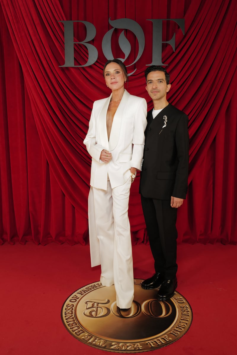 Victoria Beckham and Imran Amed attend the Business of Fashion BoF 500 Class of 2024 during Paris Fashion Week at Shangri-La Hotel Paris on September 28, 2024 in Paris, France.