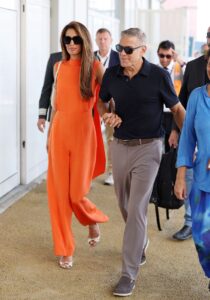 George Clooney and wife Amal are seen leaving Venice's Marco Polo airport after attending the 81st Venice International Film Festival at the Venice Lido.