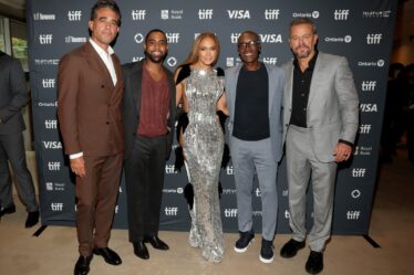 Image may contain Bobby Cannavale Matt Damon Don Cheadle Jharrel Jerome Jennifer Lopez Fashion Clothing and Footwear