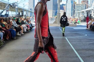 A distressed denim look from Off-White's Spring/Summer 2025 collection. Denim is one category that Off-White CEO Cristiano Fagnani describes as the brand's "bread and butter."