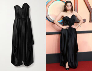 Dafne Keen's McQueen Black Draped Strapless Dress