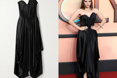 Dafne Keen's McQueen Black Draped Strapless Dress