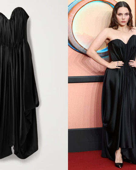 Dafne Keen's McQueen Black Draped Strapless Dress