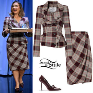 Demi Lovato: Checked Blazer and Skirt