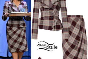 Demi Lovato: Checked Blazer and Skirt