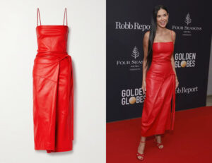 Demi Moore's Proenza Schouler Delancy Glossy Leather Faux Wrap Dress