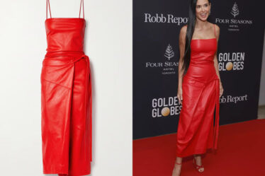 Demi Moore's Proenza Schouler Delancy Glossy Leather Faux Wrap Dress