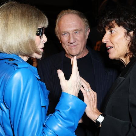 Dame Anna Wintour, CEO of Kering Francois-Henri Pinault and Francesca Bellettini attend the McQueen Spring/Summer 2025.