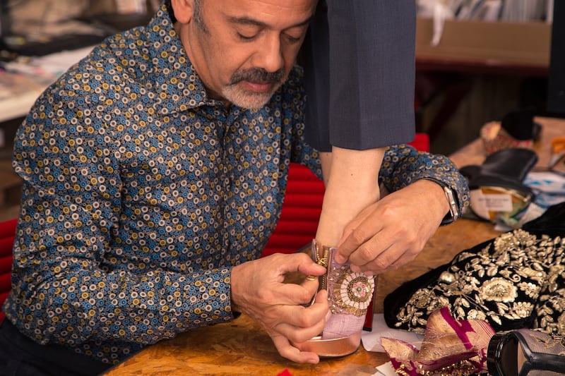 In 2017 French designer Christian Louboutin and Sabyasachi Mukherjee collaborated on a line of footwear and accessories made from archival sari fabrics from the Indian couturier’s atelier.