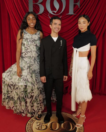 Ayo Edebiri, Imran Amed, Founder, CEO & Editor-in-Chief, The Business of Fashion and Greta Lee attend the Business of Fashion BoF 500 Class of 2024 during Paris Fashion Week at Shangri-La Hotel Paris on September 28, 2024 in Paris, France.