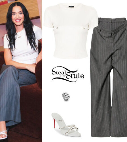 Katy Perry: White T-Shirt, Striped Pants