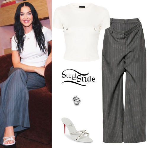 Katy Perry: White T-Shirt, Striped Pants