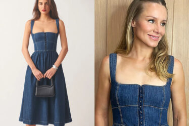 Kristen Bell's Reformation Tagliatelle Denim Midi Dress