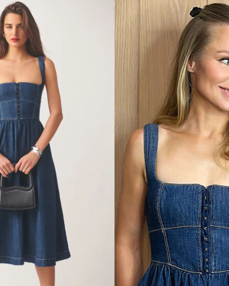 Kristen Bell's Reformation Tagliatelle Denim Midi Dress