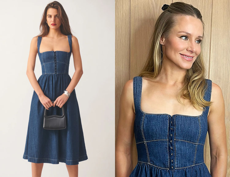 Kristen Bell's Reformation Tagliatelle Denim Midi Dress