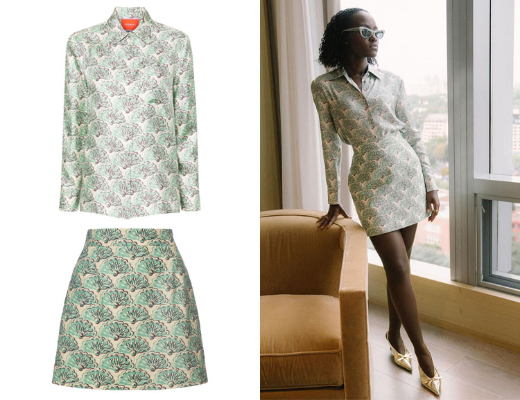 Lupita Nyong'o's La DoubleJ Fans-Print Silk Shirt & Skirt