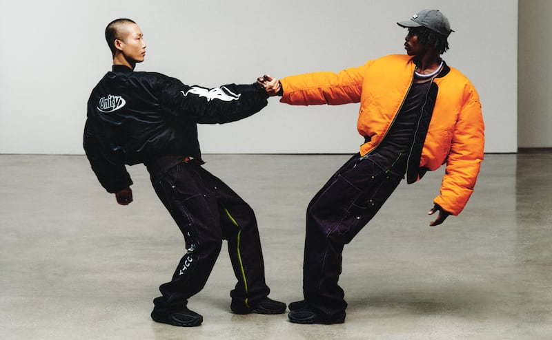 Lookbook imagery from H2's debut collection, a collaboration between Heron Preston and H&M.