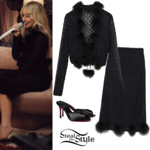 Sabrina Carpenter: Black Cardigan and Skirt