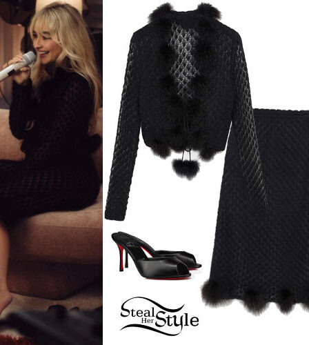 Sabrina Carpenter: Black Cardigan and Skirt