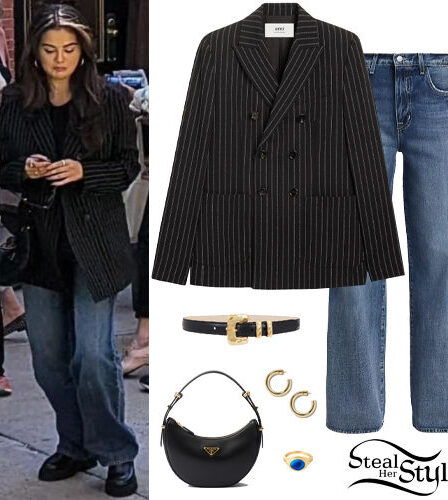 Selena Gomez: Striped Blazer, Wide-Leg Jeans