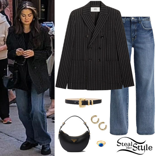 Selena Gomez: Striped Blazer, Wide-Leg Jeans