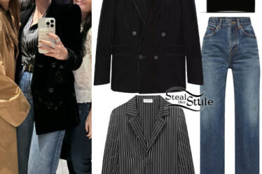 Selena Gomez: Velvet Blazer, Striped Shirt