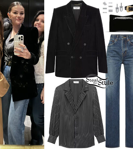 Selena Gomez: Velvet Blazer, Striped Shirt