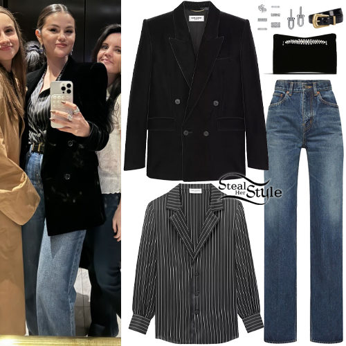 Selena Gomez: Velvet Blazer, Striped Shirt