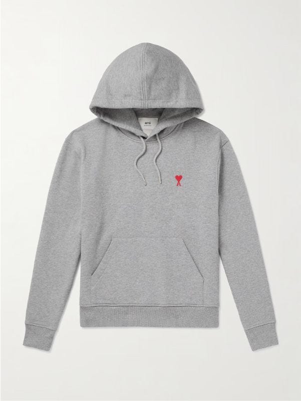 men's ami paris grey hoodie with red logo