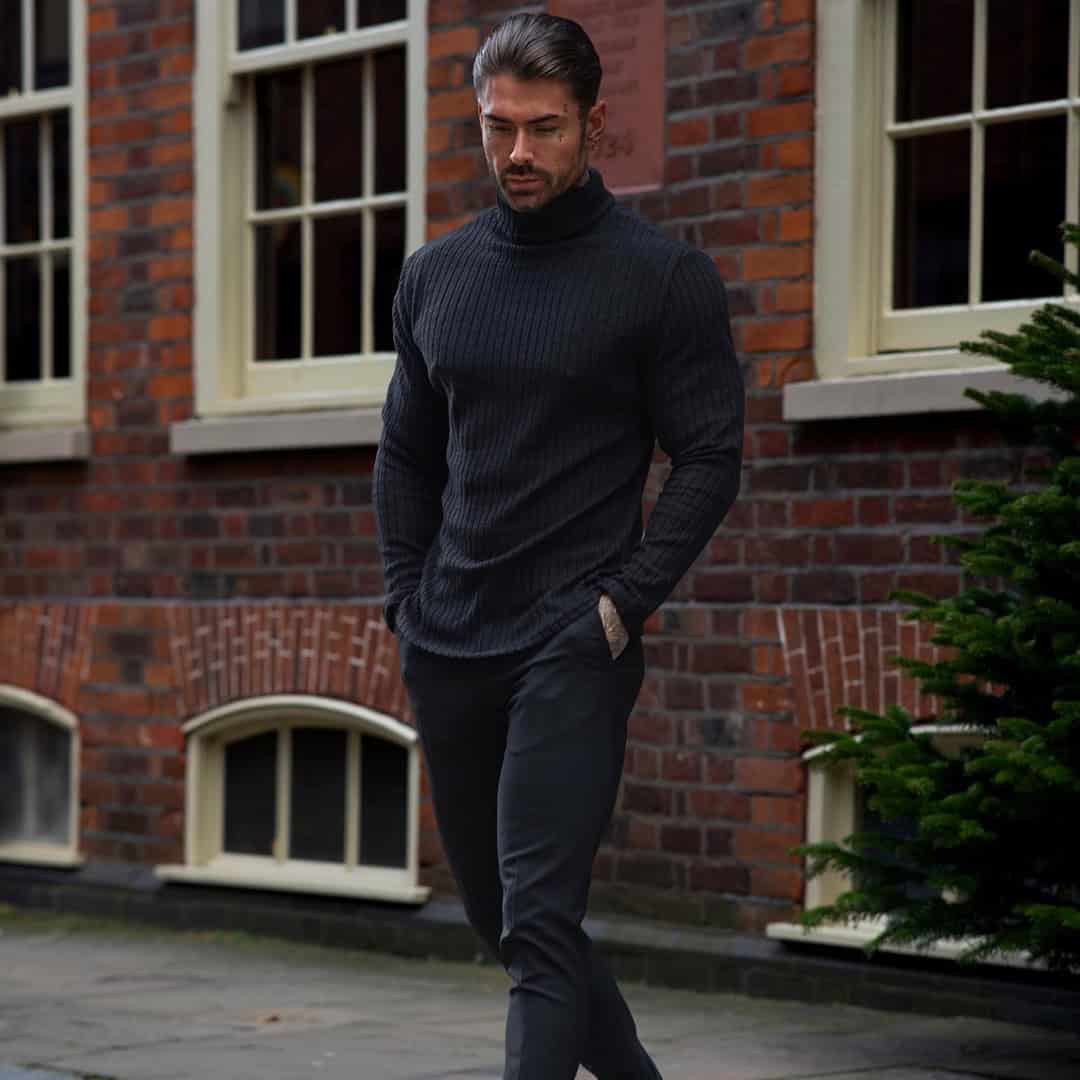 man wearing black turtleneck sweater by coofandy