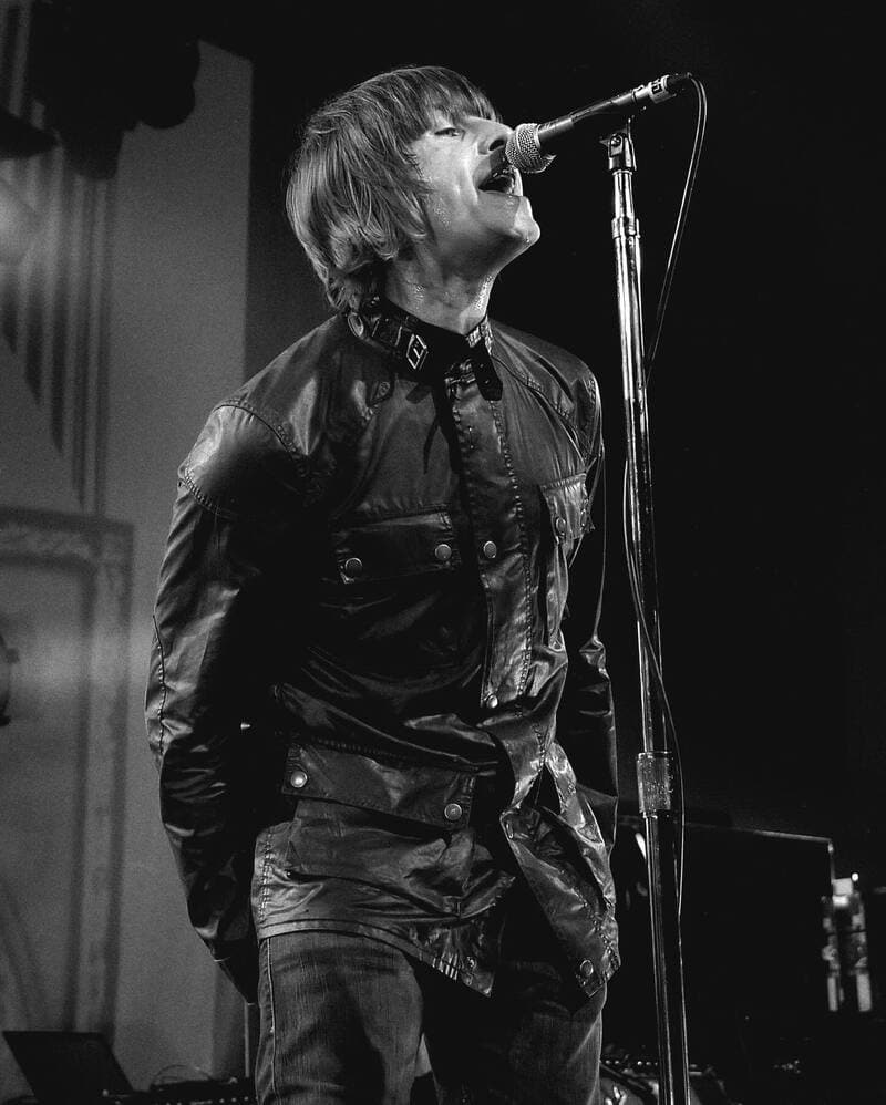 Oasis singer Liam Gallagher wearing the Belstaff Legacy Trialmaster Leather Jacket