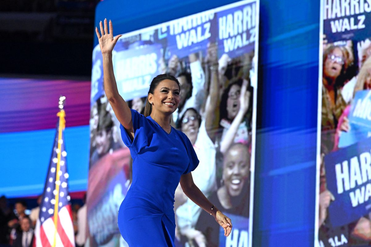 Eva Longoria walks off stage after speaking on the fourth and last day of the Democratic National Convention (DNC) 