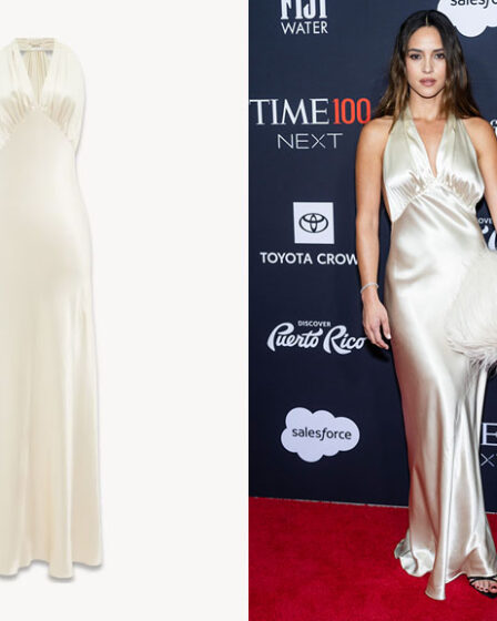 Adria Arjona's Saint Laurent Halter Satin Dress