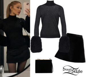 Ariana Grande: Turtleneck Top, Black Skirt