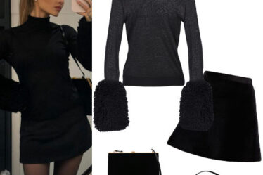 Ariana Grande: Turtleneck Top, Black Skirt