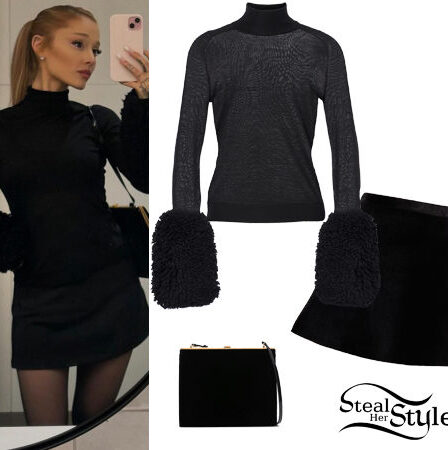 Ariana Grande: Turtleneck Top, Black Skirt