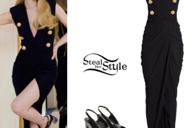 Dove Cameron: Black Maxi Dress and Platforms