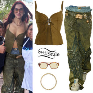 Dua Lipa: Khaki Top and Pants