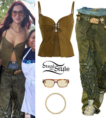 Dua Lipa: Khaki Top and Pants