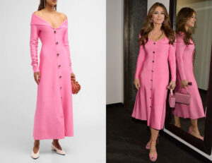 Elizabeth Hurley's Lela Rose Off-The-Shoulder Button-Front Dress