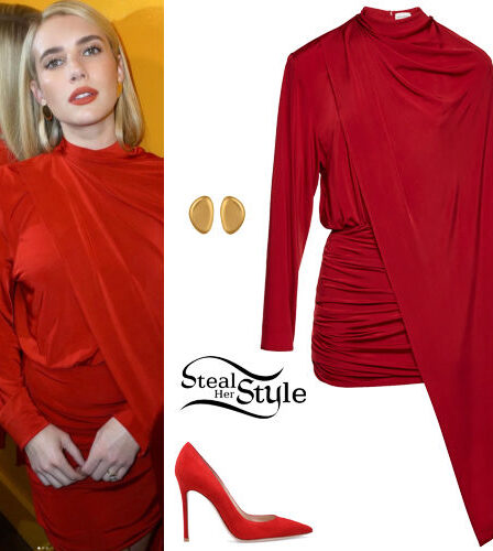 Emma Roberts: Red Dress and Pumps