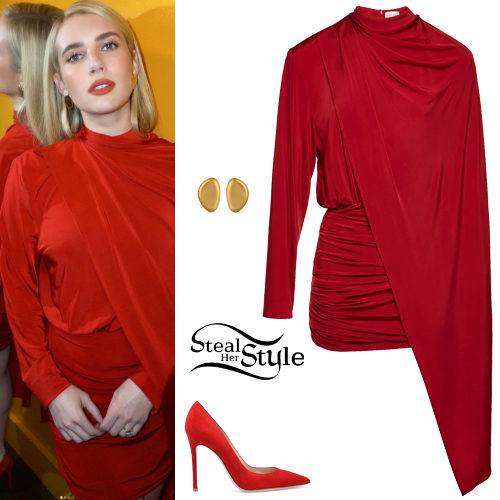 Emma Roberts: Red Dress and Pumps