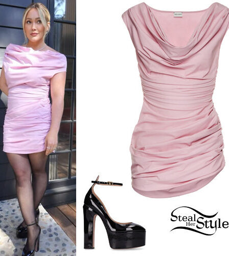 Hilary Duff: Pink Mini Dress, Black Pumps