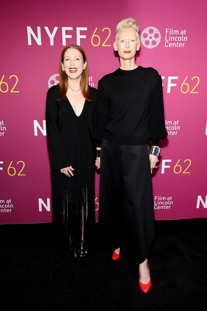 Julianne Moore and Tilda Swinton attends the "The Room Next Door" premiere during the 62nd New York Film Festival